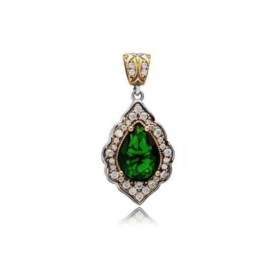 Emerald CZ Pear 925 Sterling Silver Pendant | 925 Sterling Silver Wholesale | Sade Silver Emerald CZ Pear 925 Sterling Silver Pendant - Sade 925 Silver Jewelry