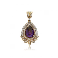 Amethyst CZ Round Sterling Silver Pendant