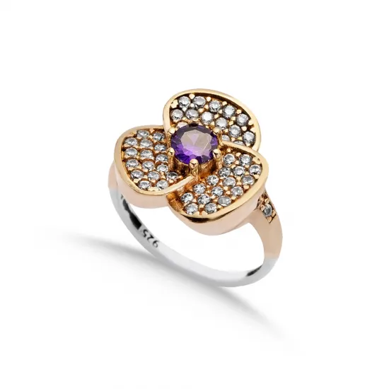 Amethyst CZ Flower Ottoman Silver Authentic Ring Amethyst CZ Flower Ottoman Silver Authentic Ring