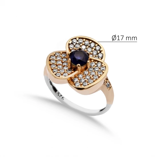 Sapphire CZ Flower Ottoman 925 Sterling Silver Ring