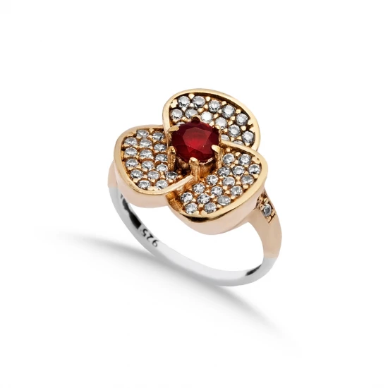 Garnet CZ Flower Ottoman 925 Sterling Silver Ring Garnet CZ Flower Ottoman 925 Sterling Silver Ring