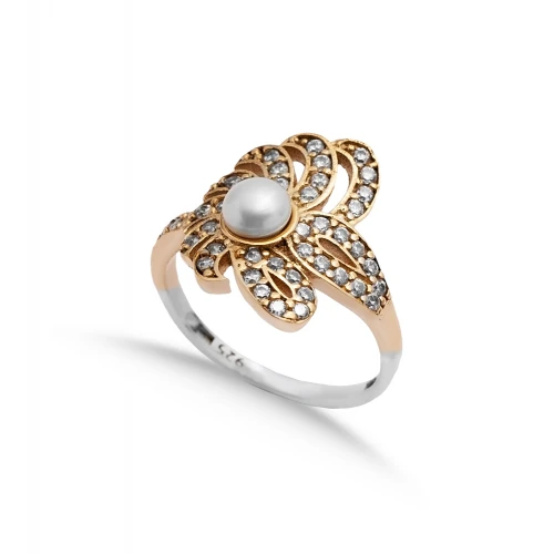 Pearl CZ Flower Ottoman 925 Sterling Silver Ring