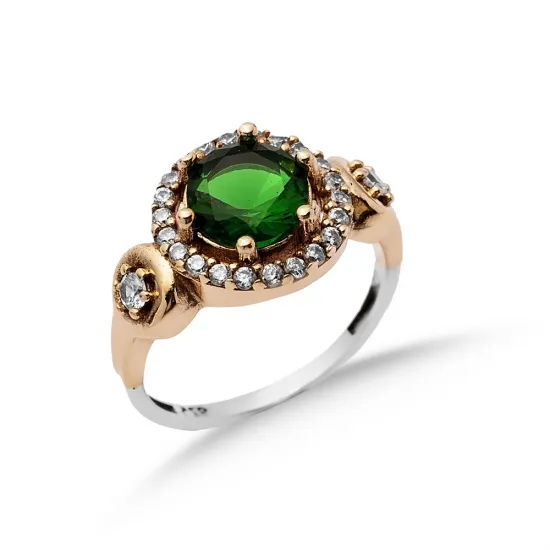 Emerald Round Ottoman 925 Sterling Silver Ring