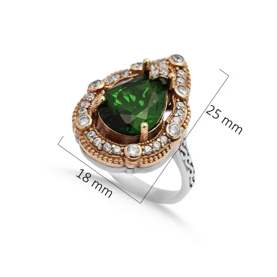 Emerald CZ Pear Ottoman 925 Sterling Silver Ring Emerald CZ Pear Ottoman 925 Sterling Silver Ring