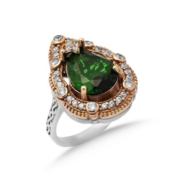 Emerald CZ Pear Ottoman 925 Sterling Silver Ring Emerald CZ Pear Ottoman 925 Sterling Silver Ring