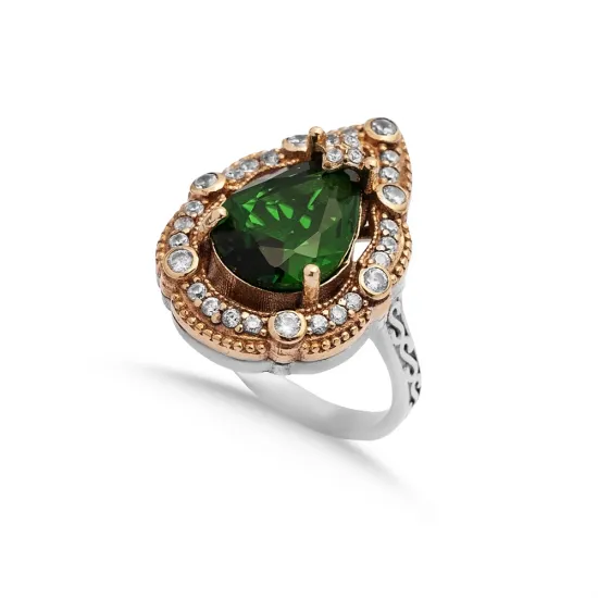 Emerald CZ Pear Ottoman 925 Sterling Silver Ring Emerald CZ Pear Ottoman 925 Sterling Silver Ring