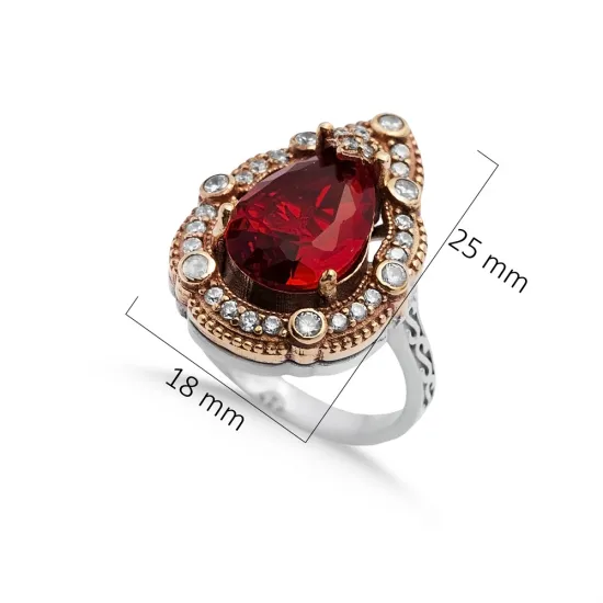 Garnet CZ Pear Ottoman 925 Sterling Silver Ring