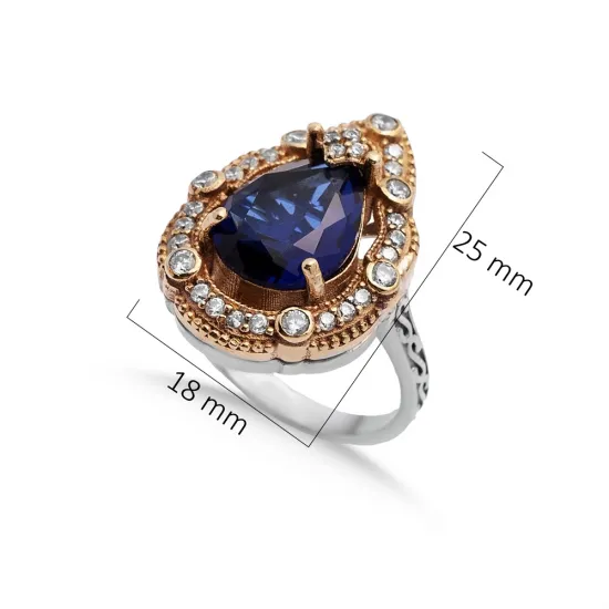 Sapphire Pear Ottoman 925 Sterling Silver Ring Sapphire Pear Ottoman 925 Sterling Silver Ring