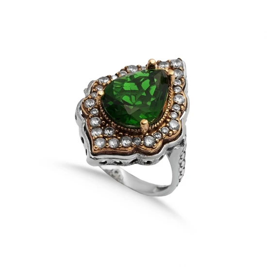 Pear Emerald CZ Ottoman Sterling Silver Ring Pear Emerald CZ Ottoman Sterling Silver Ring