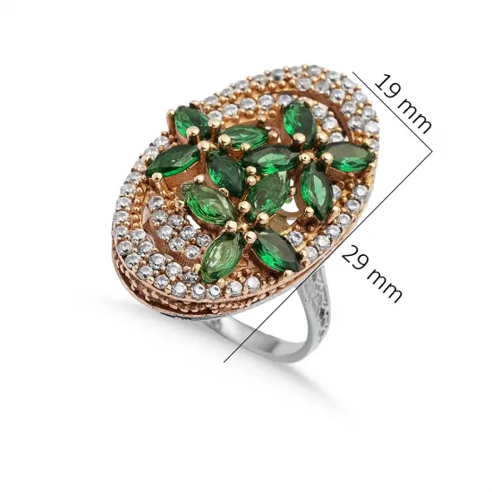 Emerald CZ Flower Design Authentic Ring Emerald CZ Flower Design Authentic Ring