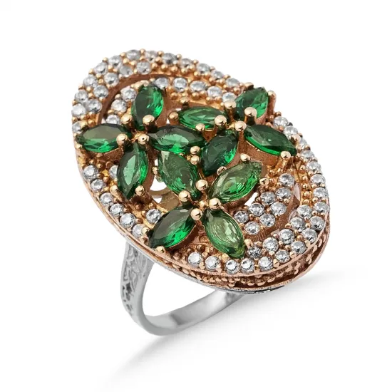Emerald CZ Flower Design Authentic Ring Emerald CZ Flower Design Authentic Ring