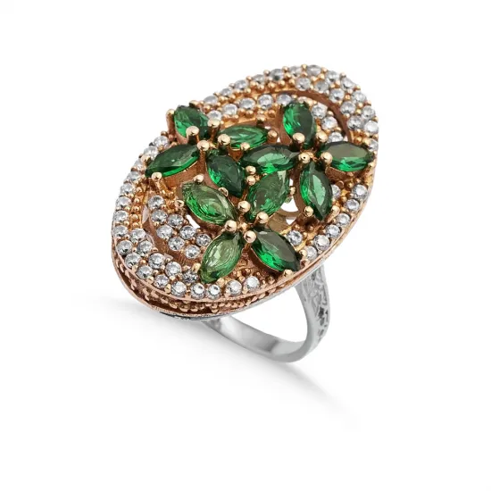 Emerald CZ Flower Design Authentic Ring Emerald CZ Flower Design Authentic Ring