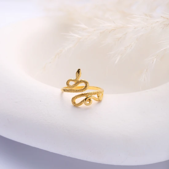Snake Vintage 22 Karat Gold Adjustable 925 Silver Ring
