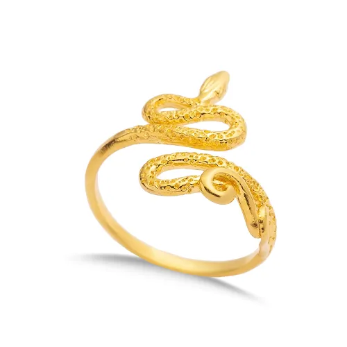 Snake Vintage 22 Karat Gold Adjustable 925 Silver Ring