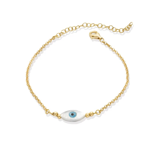 Evil Eye Mother Of Pearl 925 Sterling Silver Anklet