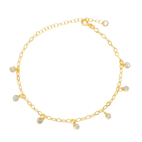 Shaker Clear CZ Mirror Chain Women 925 Silver Anklet