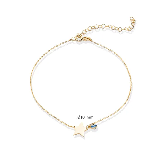 Star Plain With Evil Eye 925 Sterling Silver Anklet