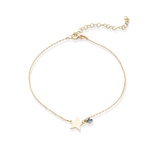 Star Plain With Evil Eye 925 Sterling Silver Anklet