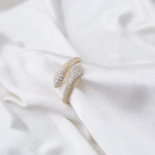 Two Head CZ Snake Adjustable 925 Sterling Silver Ring