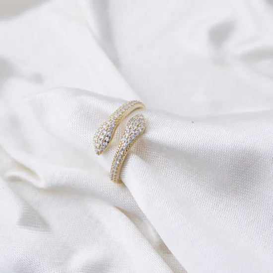 Two Head CZ Snake Adjustable 925 Sterling Silver Ring