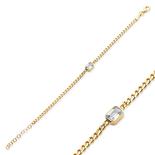 Clear CZ Gourmet Chain 925 Sterling Silver Bracelet