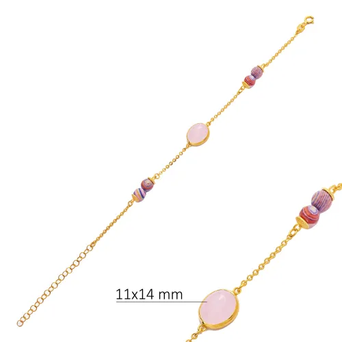 Pink Quartz Oval Gold Bezel Sterling Silver Bracelet Pink Quartz Oval Gold Bezel Sterling Silver Bracelet