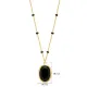 Oval Black Quartz Black Enamel Bezel Silver Necklace