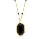 Oval Black Quartz Black Enamel Bezel Silver Necklace