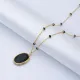 Oval Black Quartz Black Enamel Bezel Silver Necklace