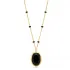 Oval Black Quartz Black Enamel Bezel Silver Necklace