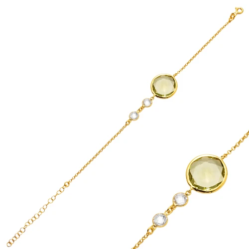 Olive Quartz 22 Karat Gold Bezel 925 Silver Bracelet