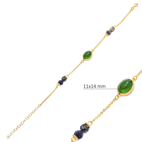 Green Quartz Oval Gold Bezel Sterling Silver Bracelet Green Quartz Oval Gold Bezel Sterling Silver Bracelet
