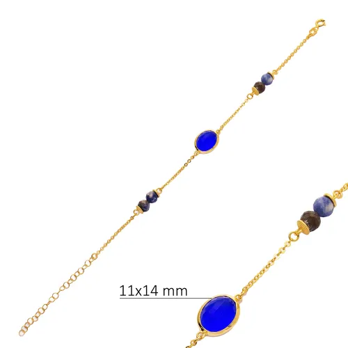 Sapphire Quartz Oval Gold Bezel 925 Silver Bracelet Sapphire Quartz Oval Gold Bezel 925 Silver Bracelet