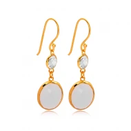 White Smoke Quartz Oval Gold Bezel 925 Silver Earrings