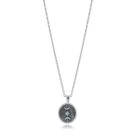 Triple Goddes Wicca Symbol 925 Sterling Silver Necklace