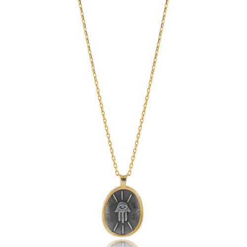 Ancient Hamsa Design 925 Silver Charm Necklace