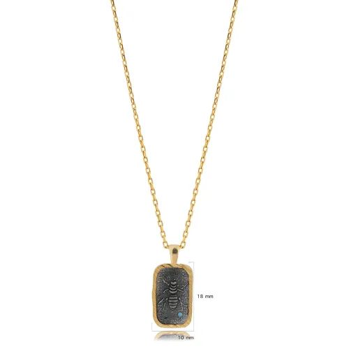 Bee Fossil Evil Eye Design Charm Necklace Bee Fossil Evil Eye Design Charm Necklace
