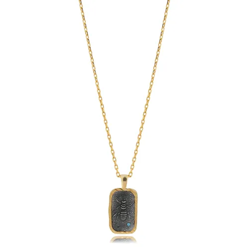 Bee Fossil Evil Eye Design Charm Necklace