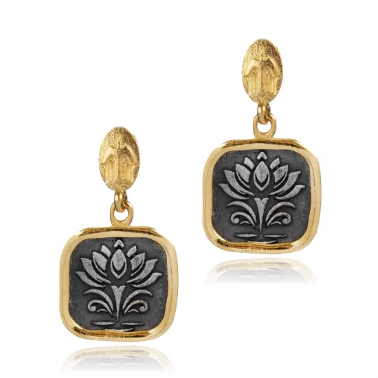 Egyptian Lotus Cluster 925 Sterling Silver Earrings