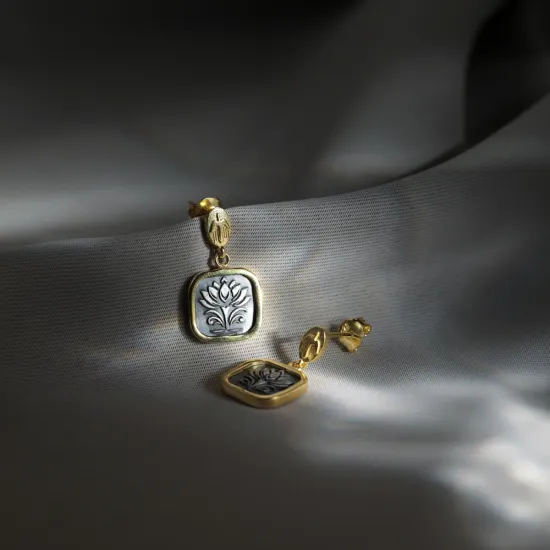 Egyptian Lotus Cluster 925 Sterling Silver Earrings
