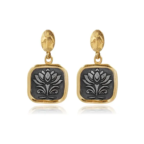 Egyptian Lotus Cluster 925 Sterling Silver Earrings