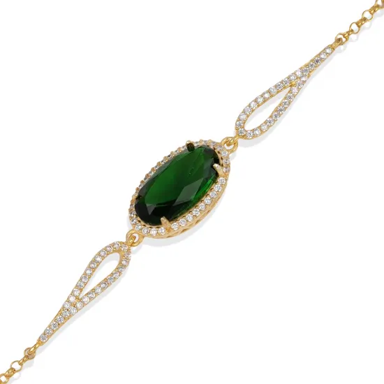 Oval Cut Emerald CZ Charm Bracelet Oval Cut Emerald CZ Charm Bracelet
