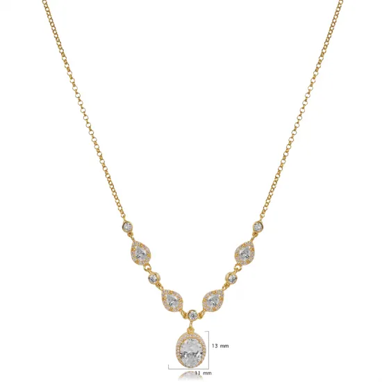 Oval And Drop CZ Shaker 925 Sterling Silver Necklace