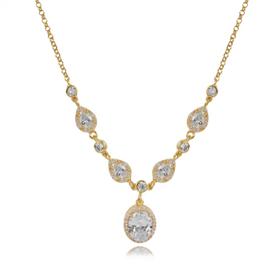 Oval And Drop CZ Shaker 925 Sterling Silver Necklace
