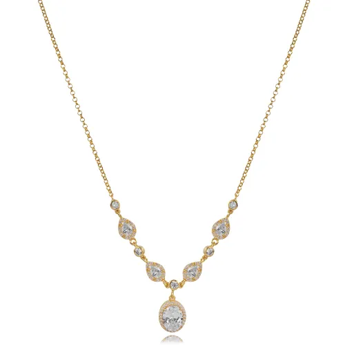 Oval And Drop CZ Shaker 925 Sterling Silver Necklace