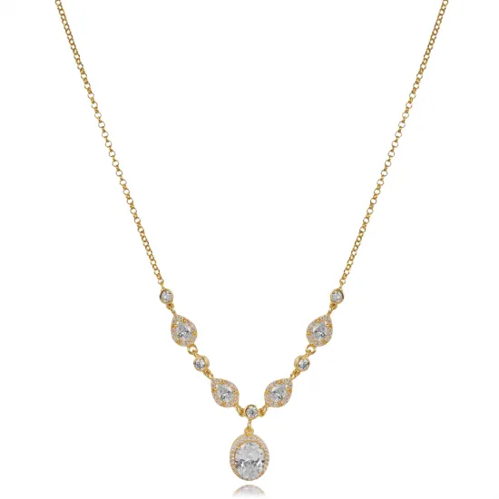 Oval And Drop CZ Shaker 925 Sterling Silver Necklace