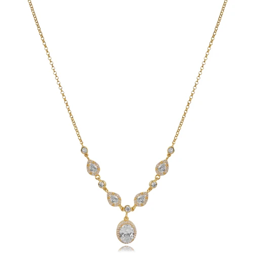 Oval And Drop CZ Shaker 925 Sterling Silver Necklace