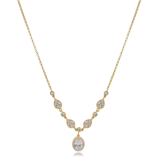 Oval And Drop CZ Shaker 925 Sterling Silver Necklace | 925 Sterling Silver Wholesale | Sade Silver Oval And Drop CZ Shaker 925 Sterling Silver Necklace - Sade 925 Silver Jewelry