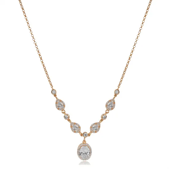 Oval And Drop CZ Shaker 925 Sterling Silver Necklace