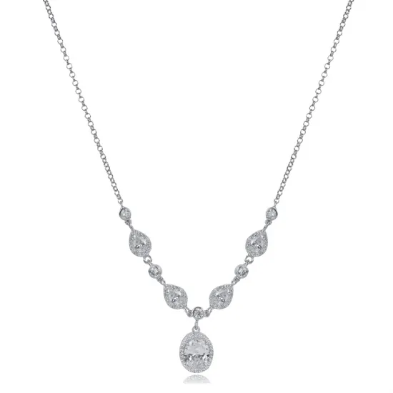 Oval And Drop CZ Shaker 925 Sterling Silver Necklace